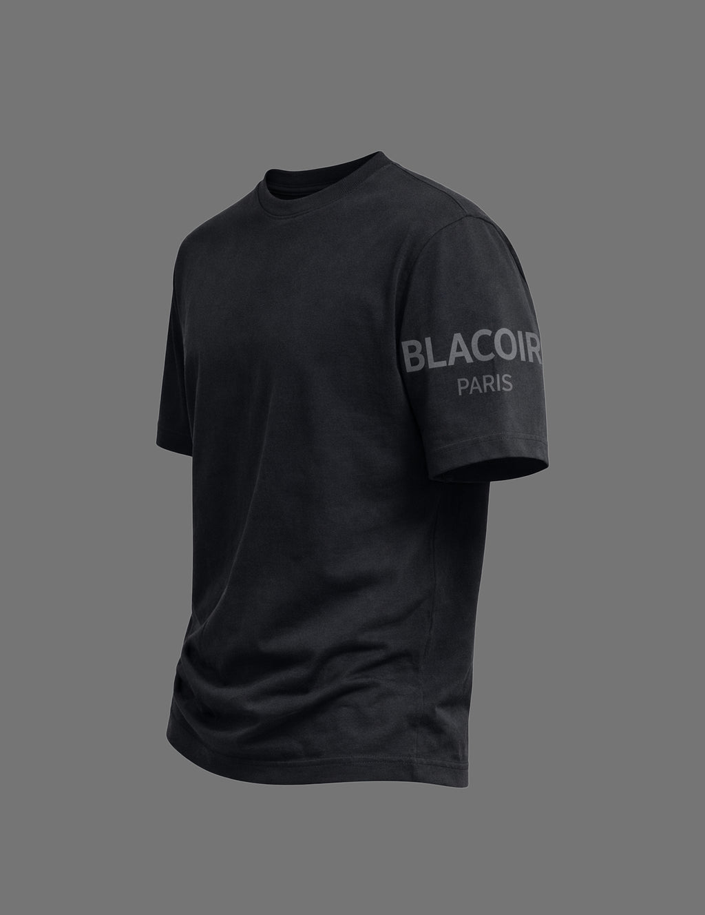 Black t-shirt with 'Blacoir Paris' branding on a gray background